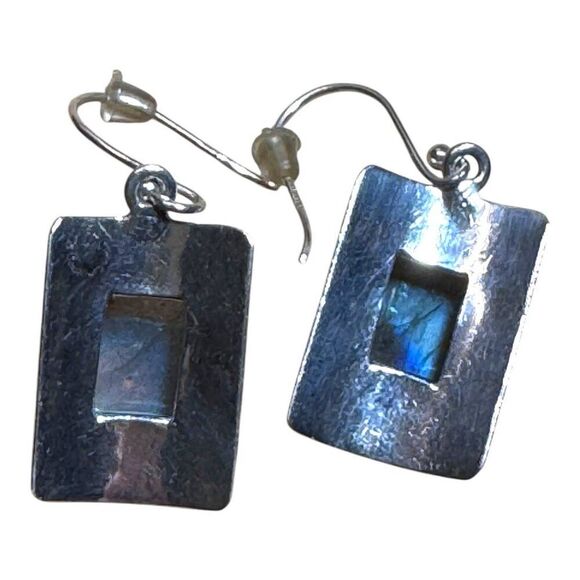 RH Macy & Co Fine Jewelry Labradorite Sterling Silver Rectangle Earrings Hook - Picture 4 of 8